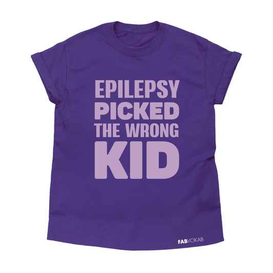 "Epilepsy Picked the Wrong KID" Purple Short Sleeve T-Shirt - Empowering Youthwear for Epilepsy Awareness