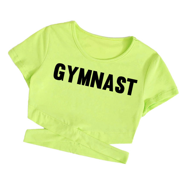"GYMNAST" Girls Crisscross Crop Top - Style and Performance for Young Gymnasts