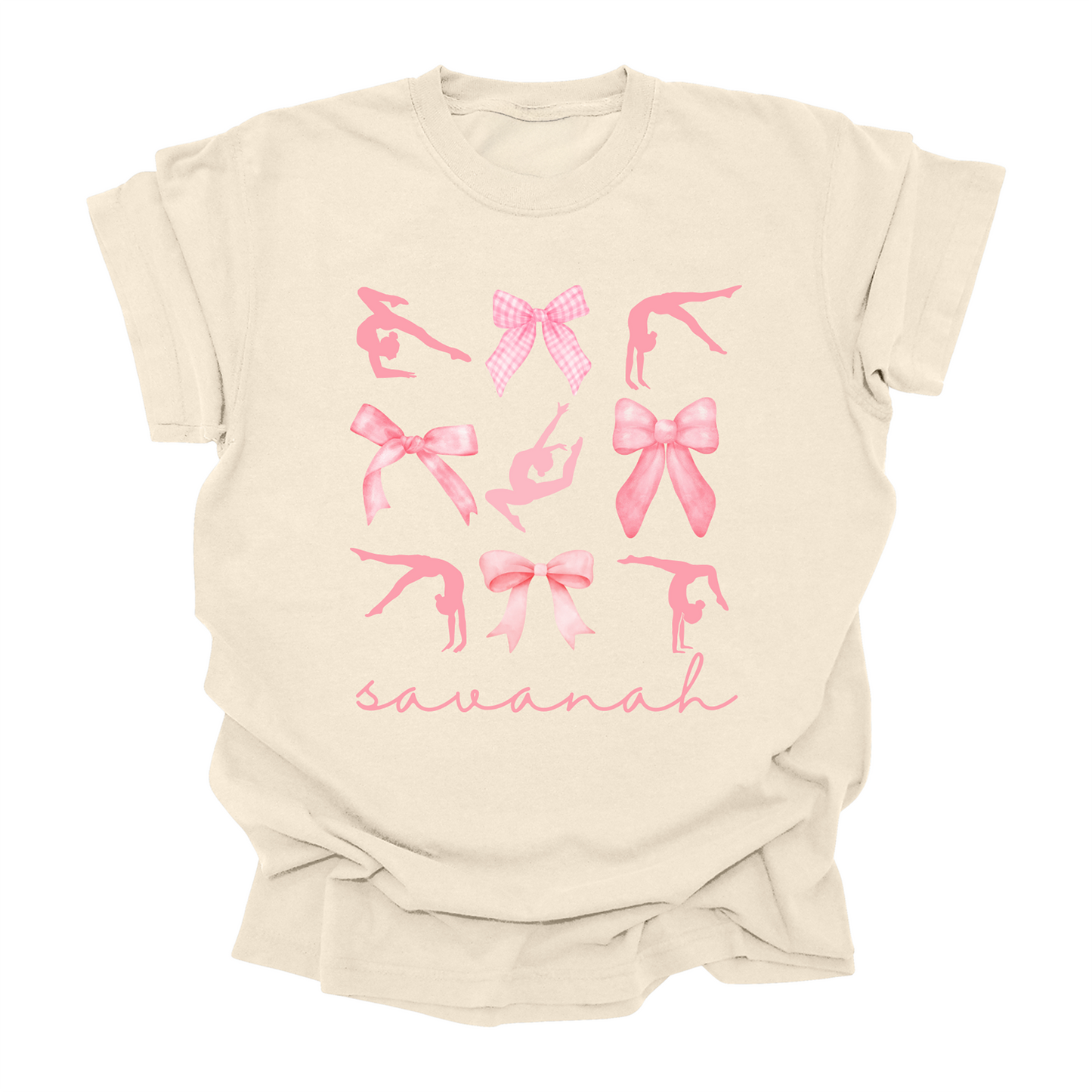 Personalized Bows and Gymnastics Girls Custom Name T-Shirt