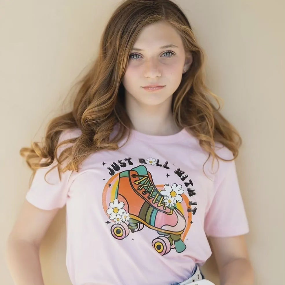 Let's roll with it Pink Kids, Girls, Teen Short Sleeve T-shirt