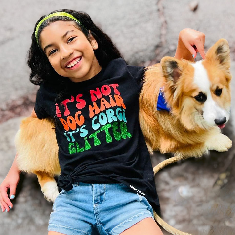"It's Not Dog Hair, It's Corgi Glitter" Kids & Teens Short Sleeve T-Shirt_FABVOKAB