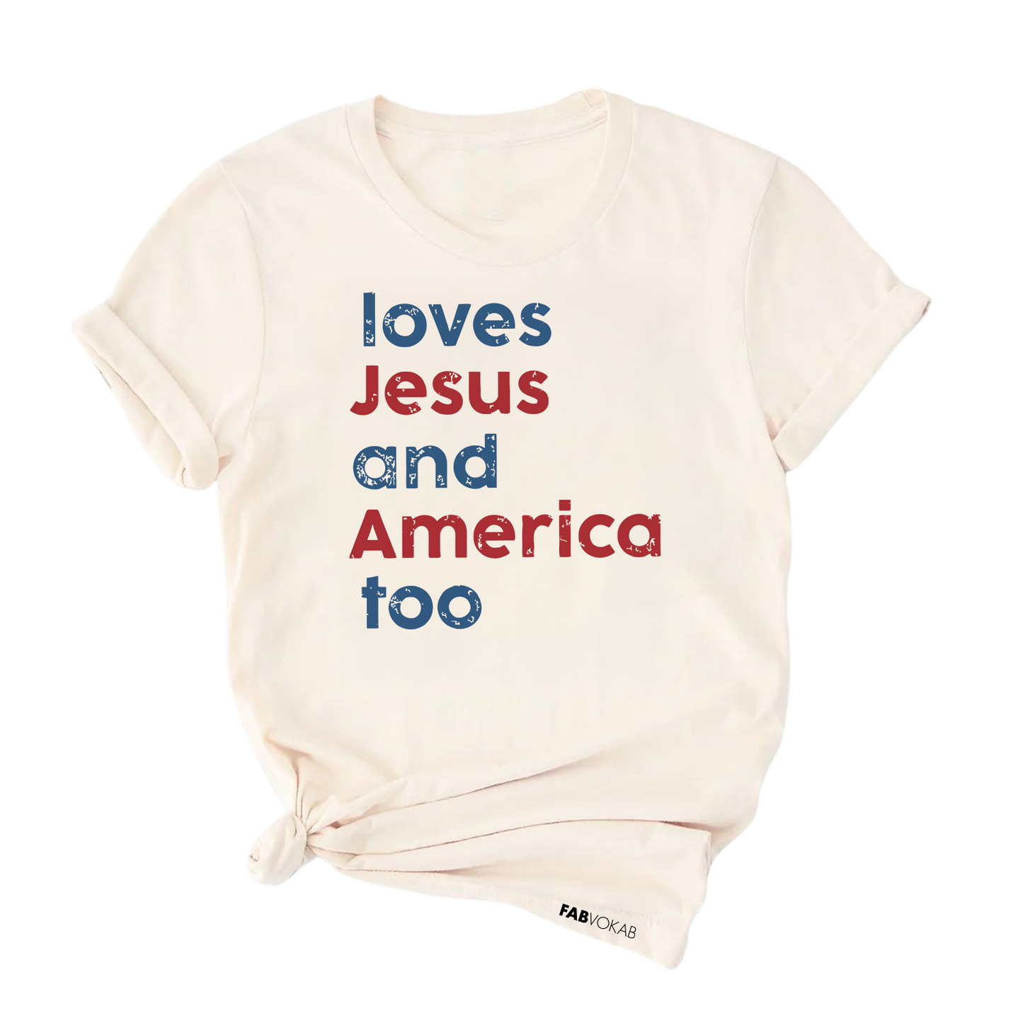 Loves Jesus and America Too Kids/Teen Patriotic T-Shirt