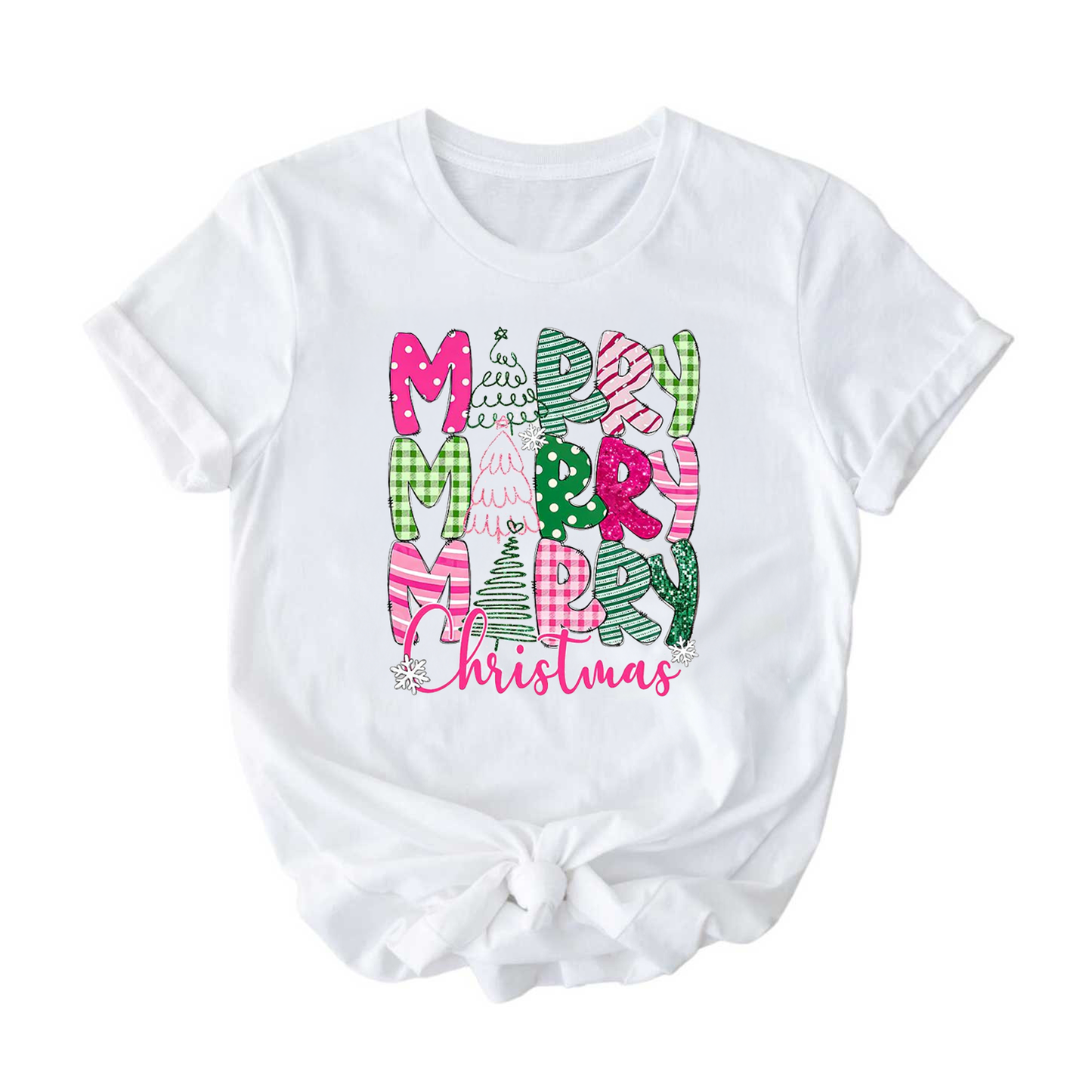 Merry Christmas T-Shirt - Festive Pink and Green Holiday Design