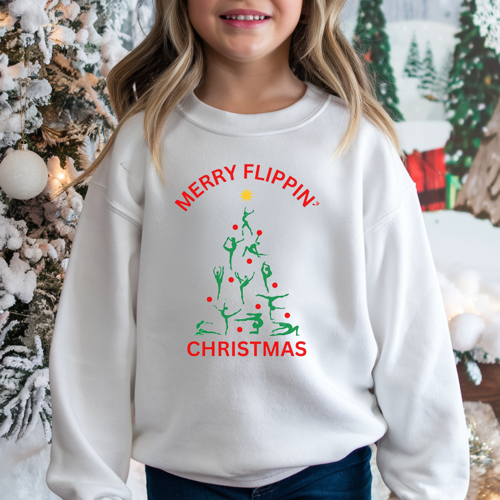 Merry Flippin' Christmas Gymnast - Holiday Sweatshirt for Kids & Teens
