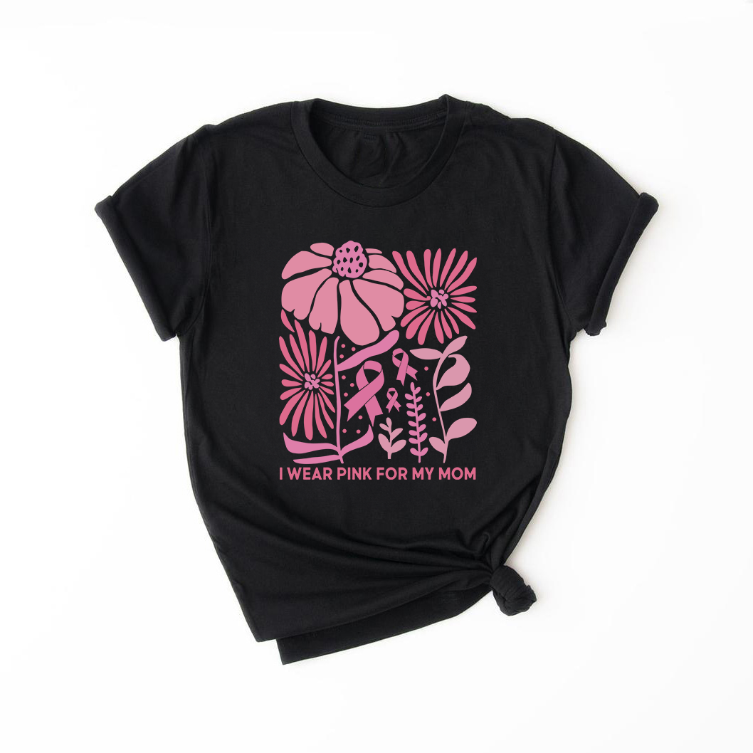 I Wear Pink for My Mom (Grandma, Aunt, BFF) – Boho Style Breast Cancer Awareness T-Shirt