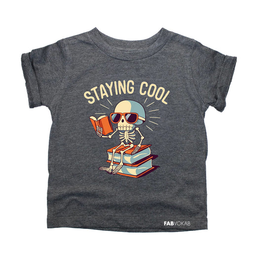 Skeleton Reading a Book Kids T-Shirt - 'Staying Cool