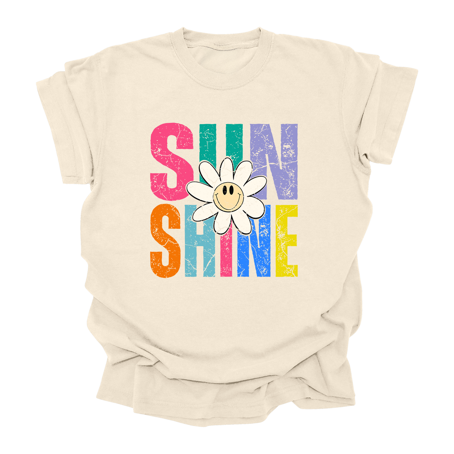 Sunshine Flower Power Graphic Tee – Colorful Retro T-Shirt for Kids, Teens & Adults