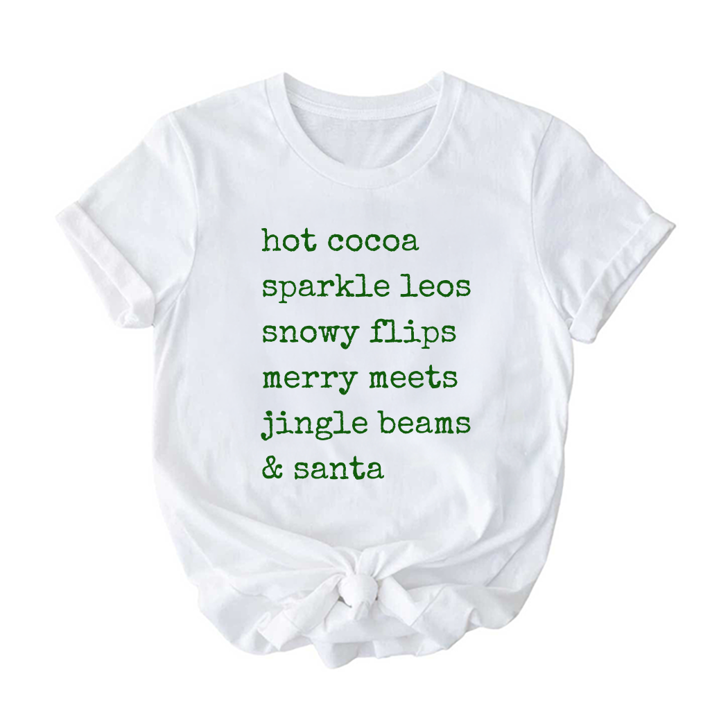 Hot Cocoa Gymnast Christmas Tee | Holiday Shirt for Gymnasts, Dancers & Cheer | Cozy Christmas Graphic T-Shirt