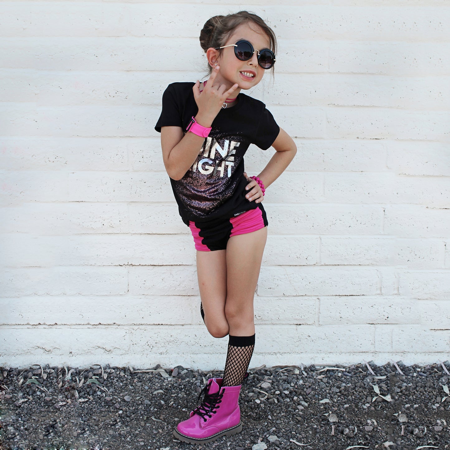 SHINE BRIGHT IN PINK AND SILVER FOIL Short Sleeve T-shirt FABVOKAB