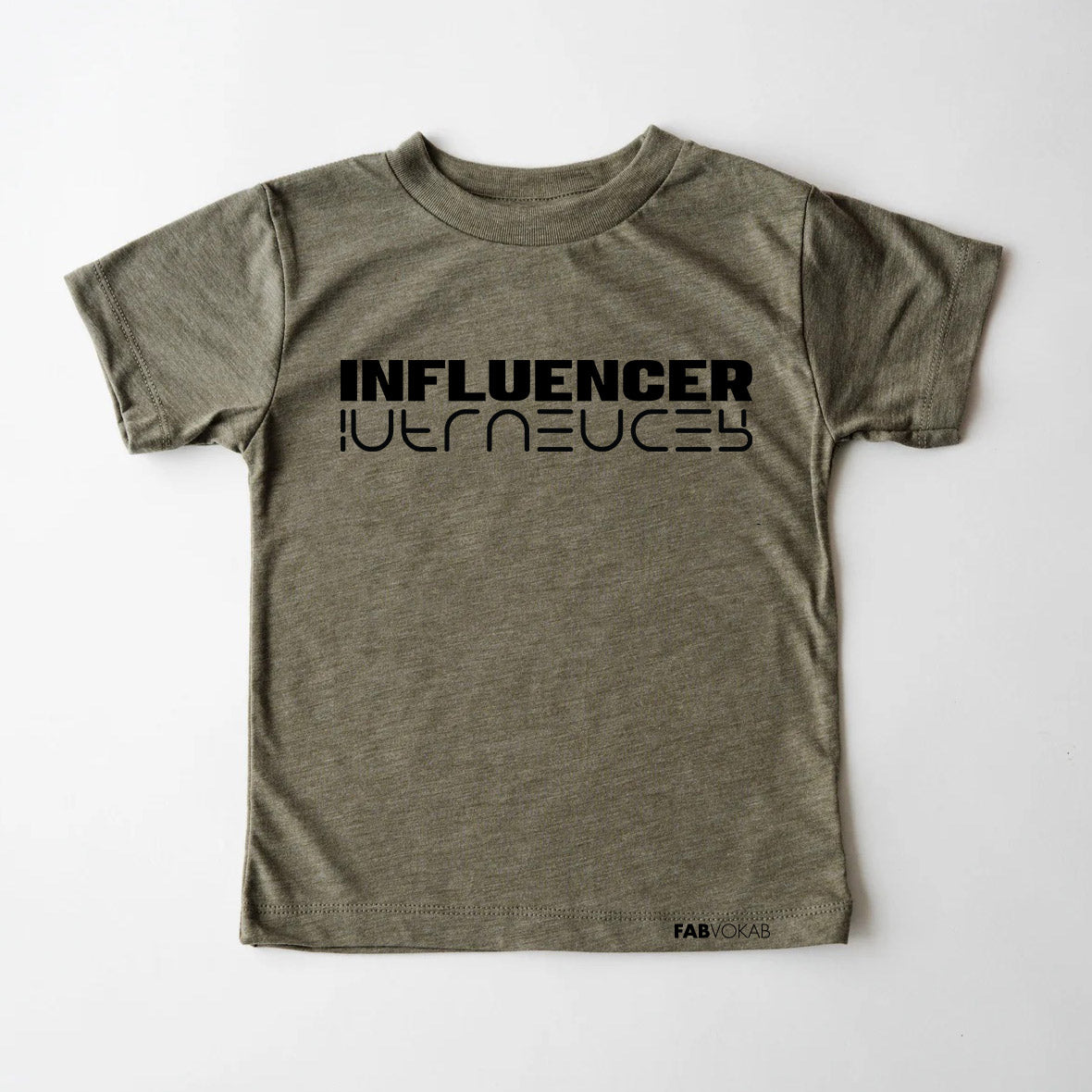 INFLUENCER Army Green, Olive Kids, Boys, Girls, Teens Unisex Short Sleeve T-shirt FABVOKAB