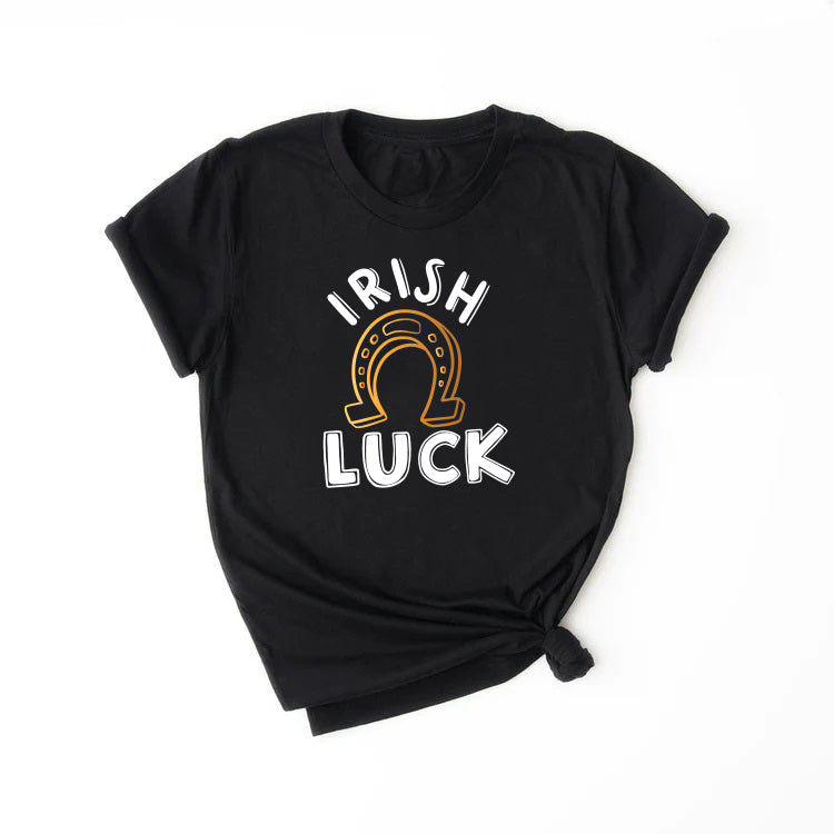 IRISH LUCK with gold Horseshoe Saint Patrick's Short Sleeve Kids, Girl