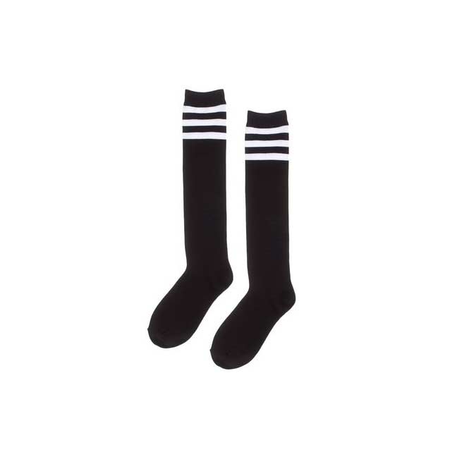 GIRLS KNEE HIGH BLACK WITH WHITE STRIPES SOCKS FABVOKAB