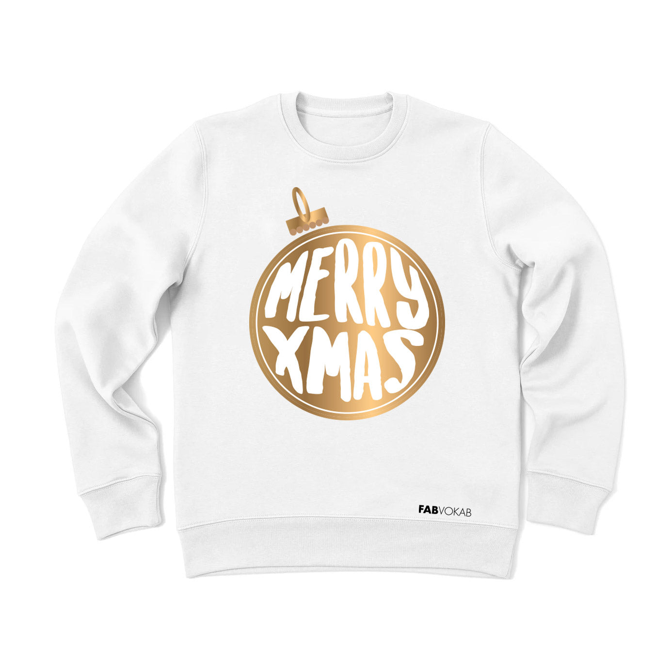 MERRY XMAS KIDS GIRLS, BOYS, TEEN, UNISEX WHITE HOLIDAY SWEATSHIRT FABVOKAB