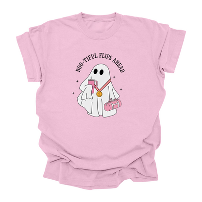 Boo-tiful Flips Ahead T-Shirt - Spooky Gymnastics Ghost Tee
