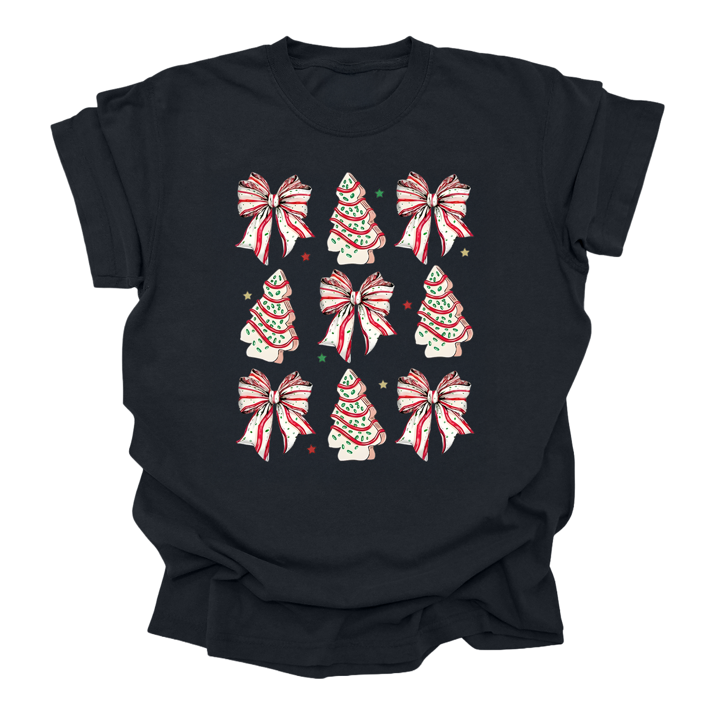 Bows & Trees Christmas T-Shirt | Festive Holiday Tee for Women, Youth & Kids | Cozy Christmas Graphic Shirt