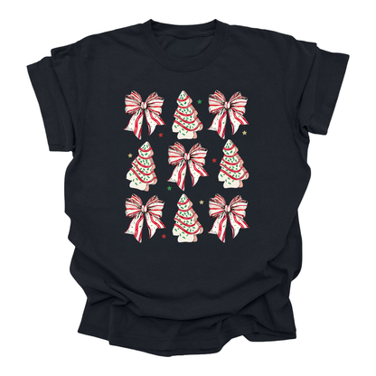 Bows & Trees Christmas T-Shirt | Festive Holiday Tee for Women, Youth & Kids | Cozy Christmas Graphic Shirt