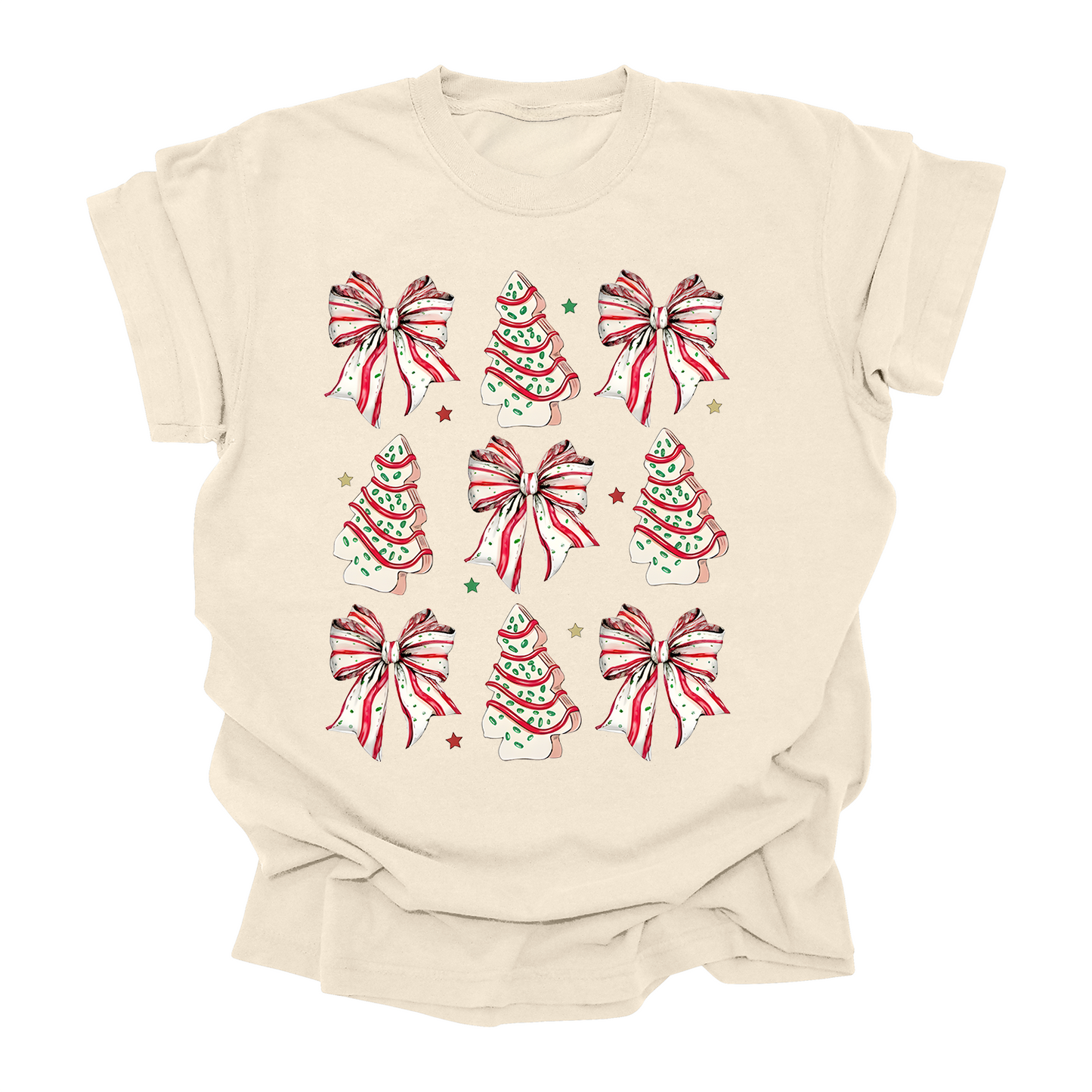 Bows & Trees Christmas T-Shirt | Festive Holiday Tee for Women, Youth & Kids | Cozy Christmas Graphic Shirt