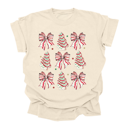 Bows & Trees Christmas T-Shirt | Festive Holiday Tee for Women, Youth & Kids | Cozy Christmas Graphic Shirt
