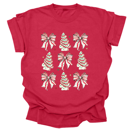 Bows & Trees Christmas T-Shirt | Festive Holiday Tee for Women, Youth & Kids | Cozy Christmas Graphic Shirt