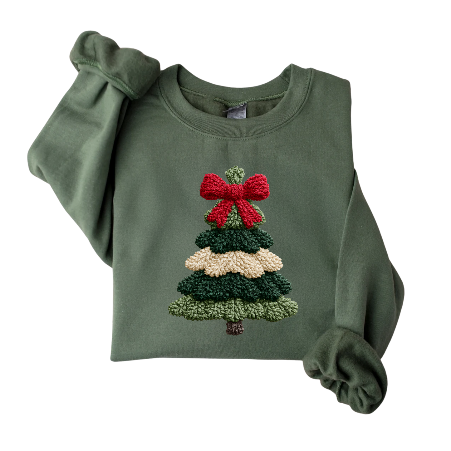 Cozy Christmas Tree Sweatshirt with Yarn-Look Print | Holiday Crewneck for Kids, Youth & Adults