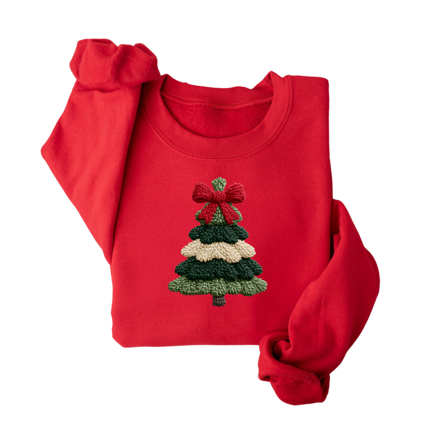 Cozy Christmas Tree Sweatshirt with Yarn-Look Print | Holiday Crewneck for Kids, Youth & Adults