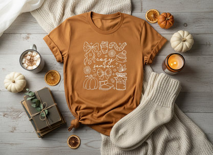 Cozy Season Fall T-Shirt | Autumn Pumpkin Pie Graphic Tee | Cute Fall Outfit Aesthetic (4colors)