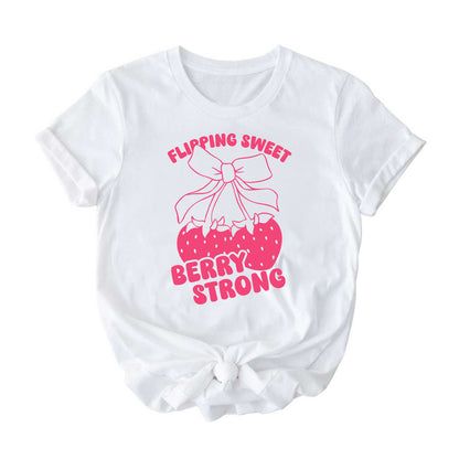 Cute gymnast shirt with strawberry bow design – perfect for strong and stylish gymnasts
