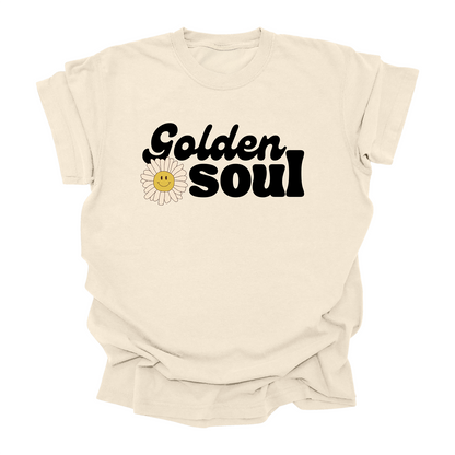 Golden Soul Retro Flower Graphic T-Shirt – Smiley Face 70s Vintage Aesthetic Tee