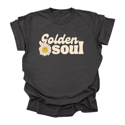Golden Soul Retro Flower Graphic T-Shirt – Smiley Face 70s Vintage Aesthetic Tee