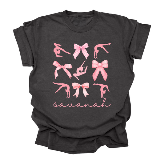 Personalized  Bows and Gymnastics Girls Custom Name T-Shirt