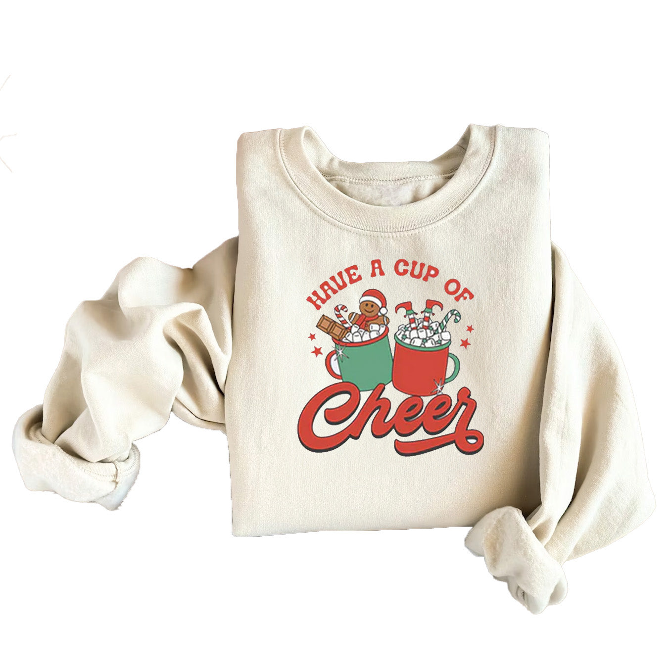 Have a Cup of Cheer Kids Unisex off-white Holiday Sweatshirt for Girls, Boys, and Teens