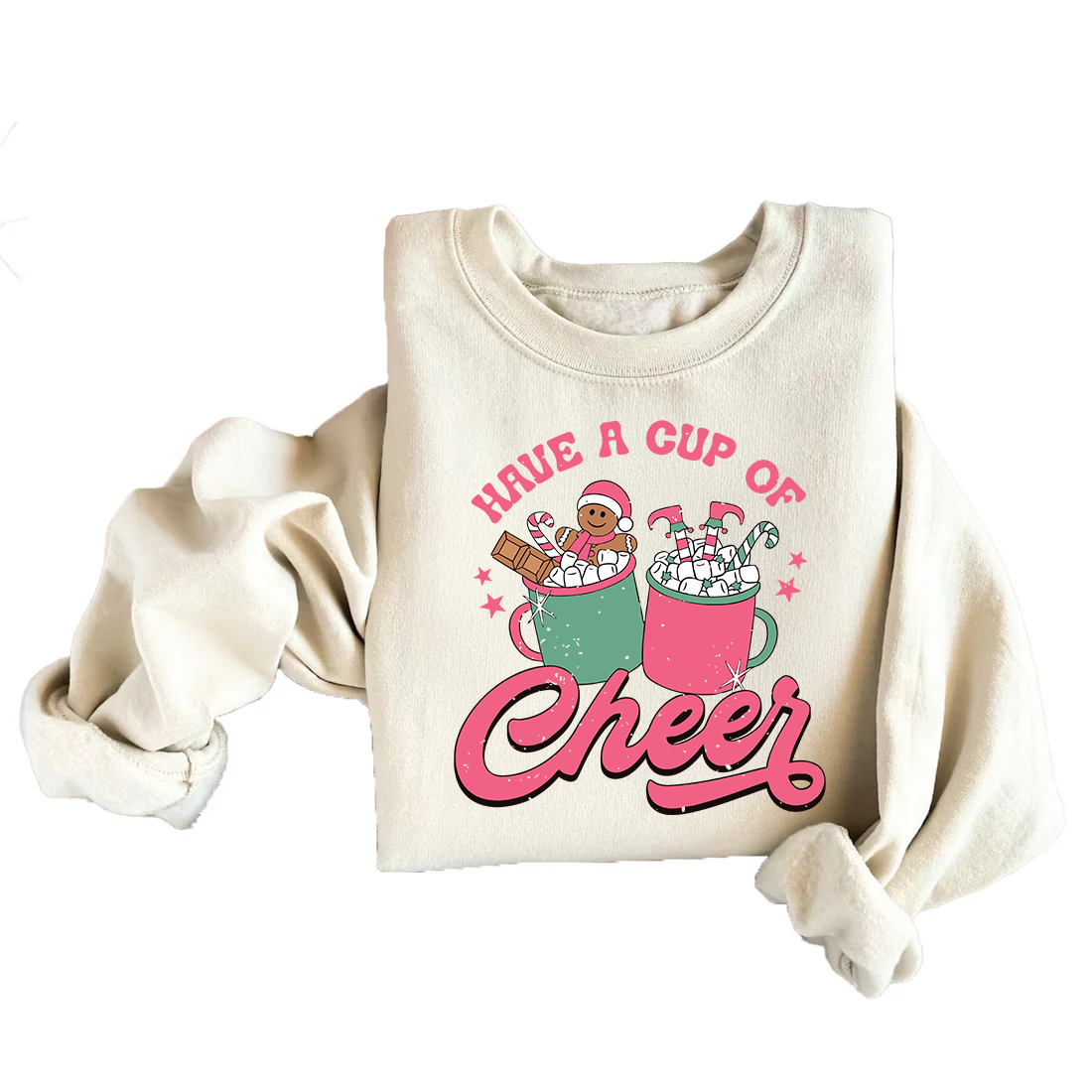 Have a Cup of Cheer Kids Unisex off-white Holiday Sweatshirt for Girls, Boys, and Teens