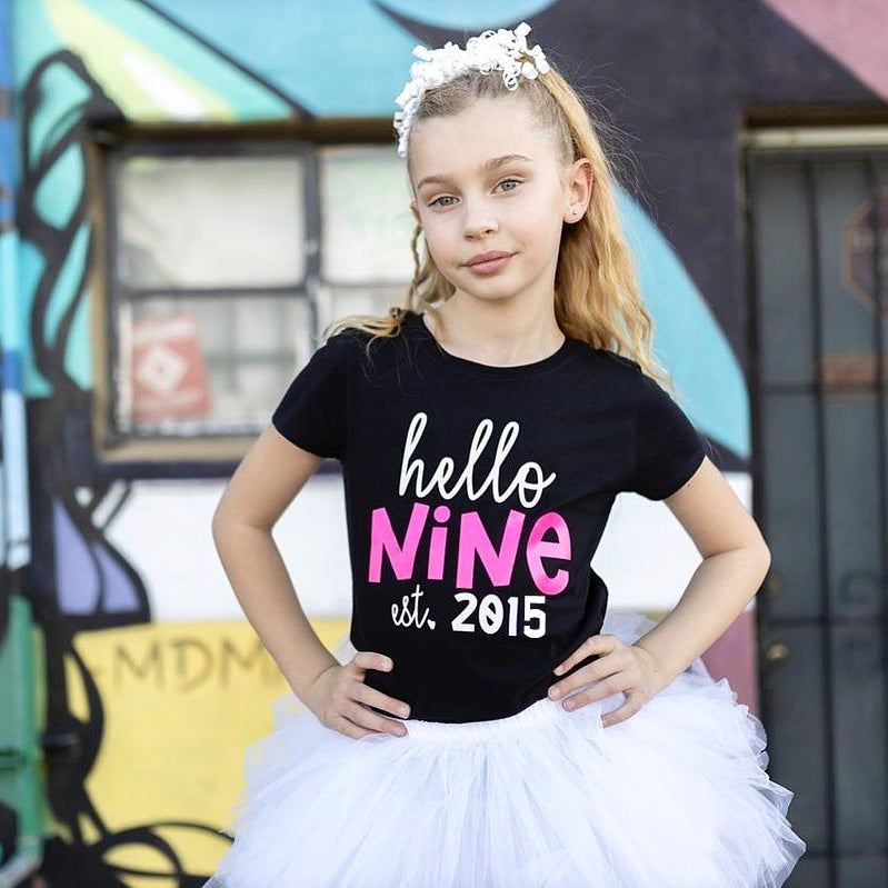 "Hello Nine" Kids Birthday Short Sleeve T-shirt - Est. 2015