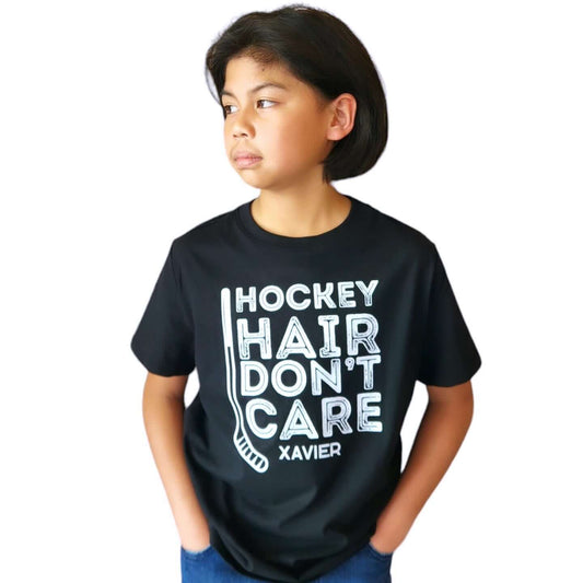 Hockey Hair, I Don't Care Kids Short Sleeve T-Shirt