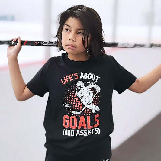 Life is About Goals and Assists Hockey Kids Short Sleeve T-Shirt