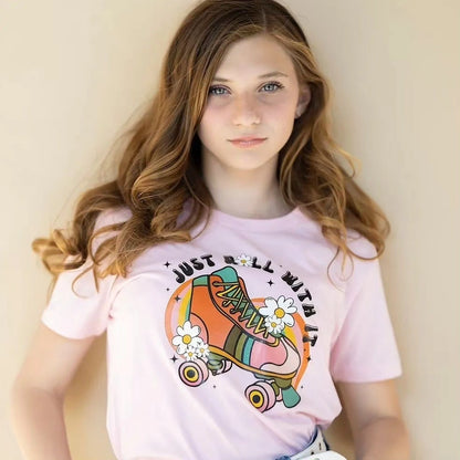 Let's roll with it Pink Kids, Girls, Teen Short Sleeve T-shirt