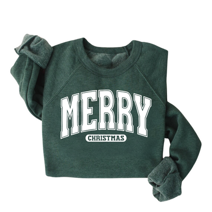 Merry Christmas Fleece Sweatshirt - For Kids, Teens & Adults (green and red)