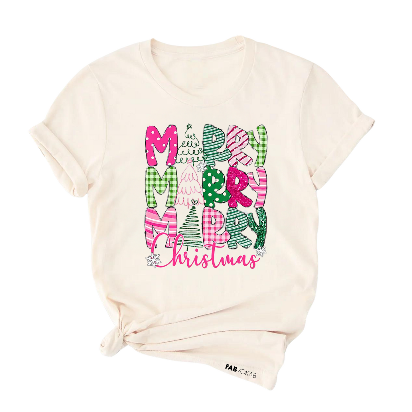 Merry Christmas T-Shirt - Festive Pink and Green Holiday Design