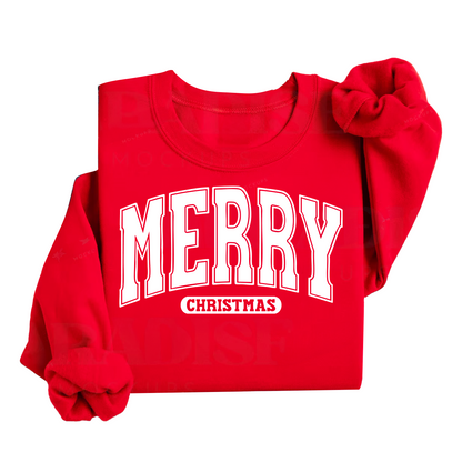 Merry Christmas Fleece Sweatshirt - For Kids, Teens & Adults (green and red)