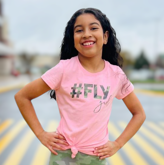 FLY GIRL Camo design Pink Short Sleeve Kids, Girls, Teen T-shirt