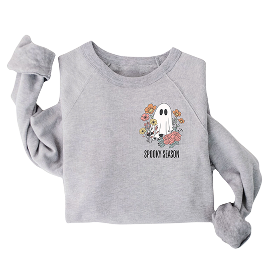 Spooky Season Fleece Sweatshirt – Cute Ghost with Flowers Design