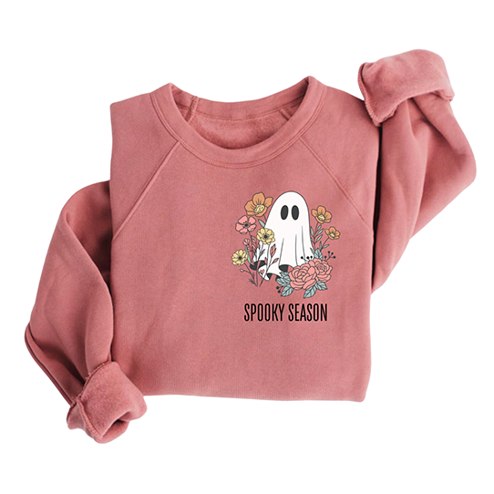 Spooky Season Fleece Sweatshirt – Cute Ghost with Flowers Design