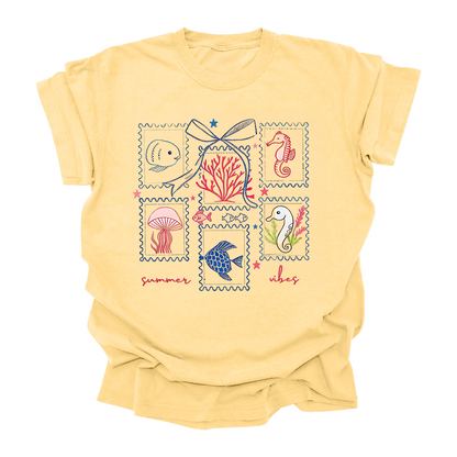 "Summer Vibes" Ocean Stamps Graphic T-Shirt – For Kids, Teens & Adults