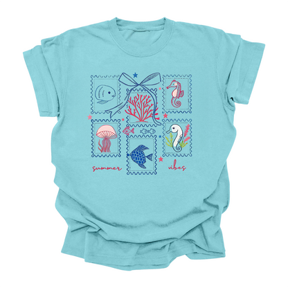 "Summer Vibes" Ocean Stamps Graphic T-Shirt – For Kids, Teens & Adults