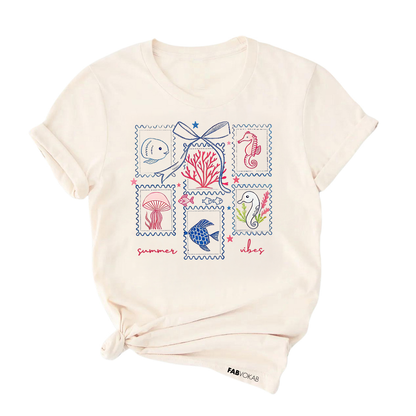 "Summer Vibes" Ocean Stamps Graphic T-Shirt – For Kids, Teens & Adults
