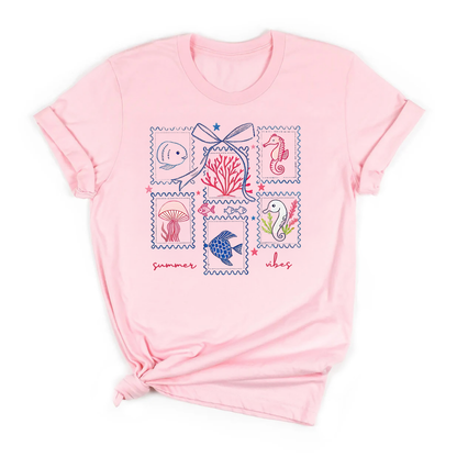 "Summer Vibes" Ocean Stamps Graphic T-Shirt – For Kids, Teens & Adults