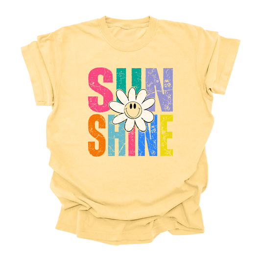 Sunshine Flower Power Graphic Tee – Colorful Retro T-Shirt for Kids, Teens & Adults