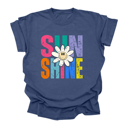 Sunshine Flower Power Graphic Tee – Colorful Retro T-Shirt for Kids, Teens & Adults