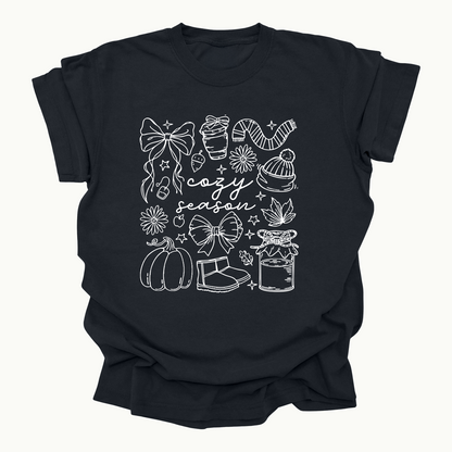 Cozy Season Fall T-Shirt | Autumn Pumpkin Pie Graphic Tee | Cute Fall Outfit Aesthetic (4colors)
