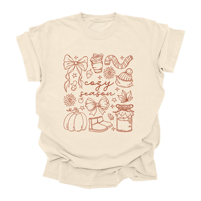 Cozy Season Fall T-Shirt | Autumn Pumpkin Pie Graphic Tee | Cute Fall Outfit Aesthetic (4colors)